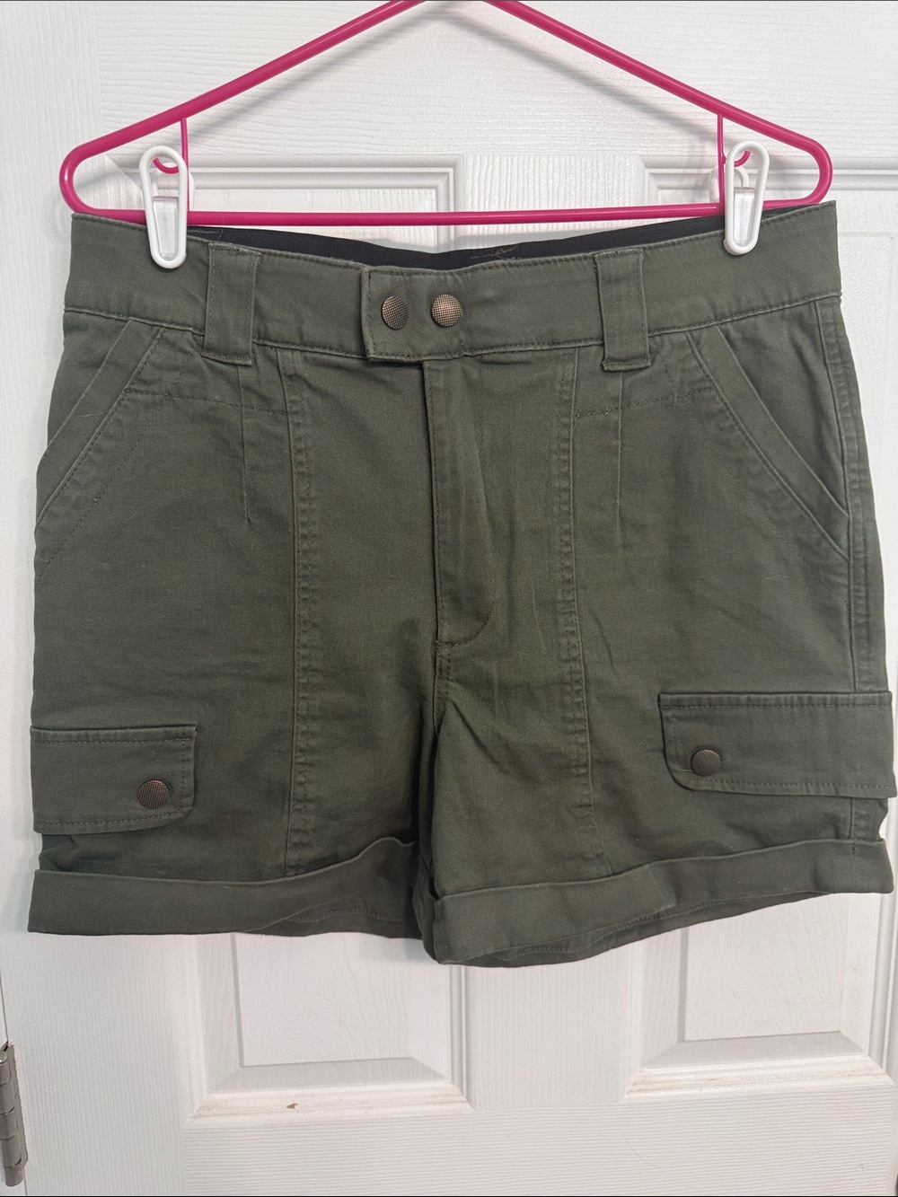 Democracy Olive Green Cargo Shorts with Folded Hem
